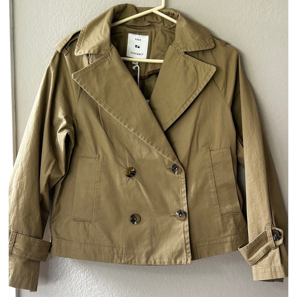 Free Assembly Womens Cropped Trench Coat Kelp Brown Cotton Jacket Small NEW